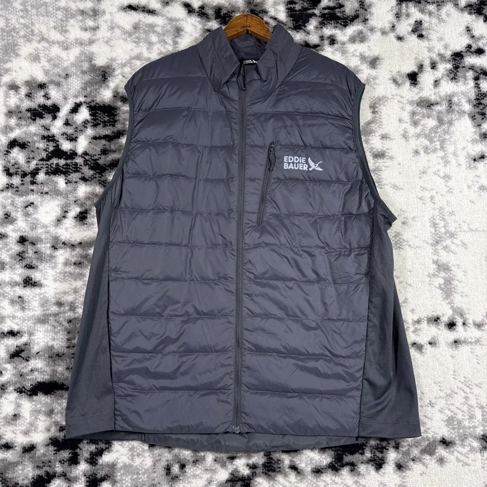 Eddie‎ Bauer Puffer Vest Mens Size Extra Large Gray Full Zip 550 Down Outdoors